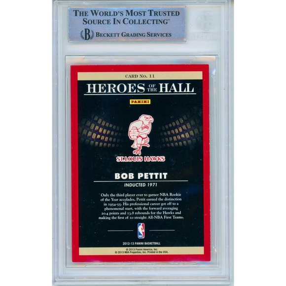 Bob Pettit Autograph NBA Basketball Card - St Louis Hawks, Beckett Slab, Panini - Picture 3 of 5